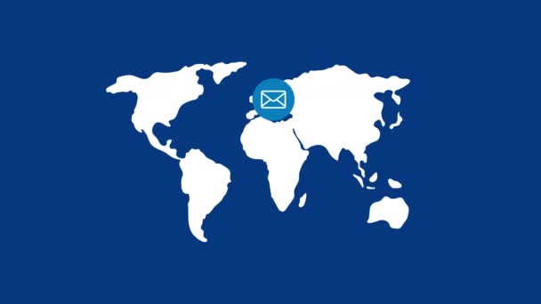 Ícone Mail Com Malware Vírus Bug Pop Mapa Mundo Design — Vídeo de Stock