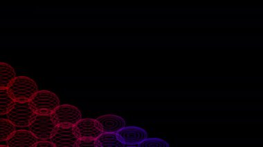 Soyut çizgi 3d sanal izometrik küre aydınlatma hareketli, Teknoloji ağı dijital veri aktarım konsept tasarımı, siyah arka plan animasyon 4k parlayan