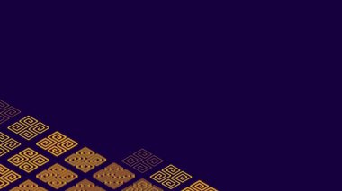 Çin desen soyut çizgi 3d sanal izometrik aydınlatma hareketli, Vintage karışımı modern teknoloji konsept tasarımı, koyu mavi arka plan animasyon 4k parlayan