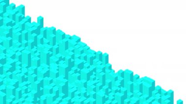 Küp kutu kare çubuk 3d sanal izometrik shuffle dalga deseni, Blockchain teknolojisi konsept tasarım illüstrasyon beyaz arka plan dikişsiz döngü animasyon 4k, kopyalama alanı ile mavi renk 