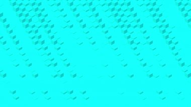 Küp kutusu 3d sanal izometrik shuffle dalga ve altıgen desen, Blockchain teknoloji konsept tasarım illüstrasyon sarı arka plan animasyon 4k mavi renk, kopyalama alanı ile 