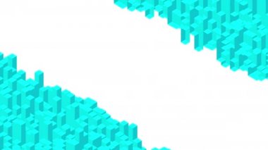 Küp kutu kare çubuk 3d sanal izometrik shuffle dalga deseni, Blockchain teknolojisi konsept tasarım illüstrasyon beyaz arka plan dikişsiz döngü animasyon 4k, kopyalama alanı ile mavi renk 