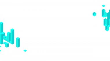 Küp kutu kare çubuk 3d sanal izometrik shuffle dalga deseni, Blockchain teknolojisi konsept tasarım illüstrasyon beyaz arka plan animasyon 4k mavi renk, kopyalama alanı ile 