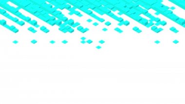 Küp kutusu 3d sanal izometrik shuffle dalga deseni, Blockchain teknolojisi konsept tasarım illüstrasyon beyaz arka plan animasyon 4k mavi renk, kopya alanı ile 