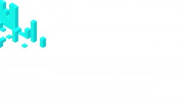 Küp kutu kare çubuk 3d sanal izometrik shuffle dalga deseni, Blockchain teknolojisi konsept tasarım illüstrasyon beyaz arka plan animasyon 4k mavi renk, kopyalama alanı ile 