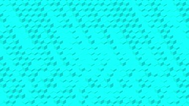 Küp kutusu 3d sanal izometrik shuffle dalga ve altıgen desen, Blockchain teknoloji konsept tasarım illüstrasyon sarı arka plan sorunsuz döngü animasyon 4k mavi renk, kopya alanı ile 