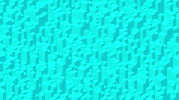 キューブボックス正方形バー3D仮想アイソメシャッフルウェーブパターン ブロックチェーン技術コンセプトデザインイラスト青い色の背景シームレスなループアニメーション4K コピースペース付き — ストック動画