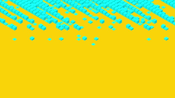 立方体框3D虚拟等轴测洗牌波模式 区块链技术概念设计插图蓝色黄色背景动画4K 带复制空间 — 图库视频影像