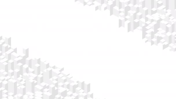 キューブボックス正方形バー3D仮想アイソメシャッフルウェーブパターン ブロックチェーン技術コンセプトデザインイラストグレーの白い背景シームレスループアニメーション4K コピースペース付き — ストック動画