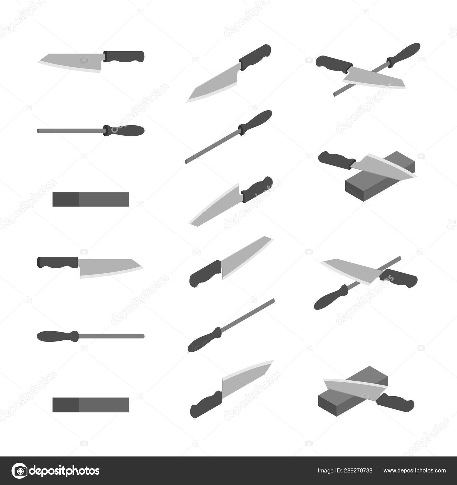 Japanese or Chinese Knives, whetstone and sharpener 3D isometric