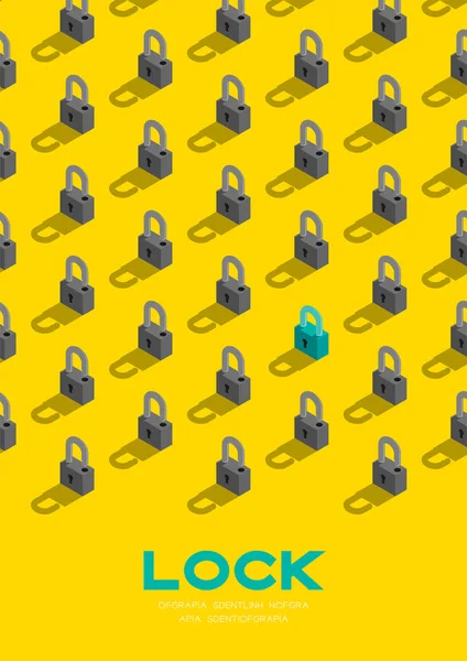 Lock 3D isometric pattern, Password unlock concept poster and banner vertical design illustration isolated on blue background with copy space, vector eps 10 — Stock Vector