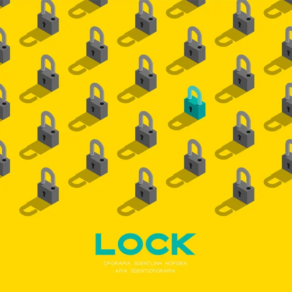 Lock 3D isometric pattern, Password unlock concept poster and banner square design illustration isolated on blue background with copy space, vector eps 10 — Stock Vector