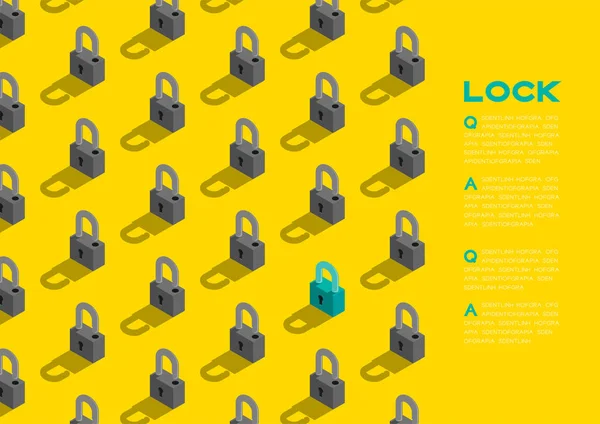 Lock 3D isometric pattern, Password unlock concept poster and banner horizontal design illustration isolated on blue background with copy space, vector eps 10 — Stock Vector