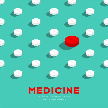 Tıp hapı 3d izometrik desen, Tehlike süresi dolmuş kavram afiş ve afiş kare tasarım illüstrasyon kopya alanı ile yeşil arka plan izole, vektör eps 10