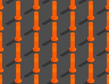 Trafik direği güvenlik ekipmanları 3d izometrik dikişsiz desen, Ulaşım kavramı afiş ve sosyal afiş sonrası tasarım illüstrasyon kopya alanı ile gri arka plan izole, vektör eps 10