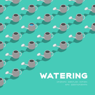 Sulama olabilir 3d izometrik desen, Bahçe aracı kavramı afiş ve sosyal afiş kare tasarım illüstrasyon kopya alanı ile yeşil arka plan izole, vektör eps 10