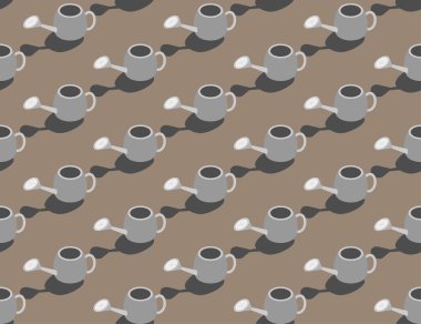 Boş Sulama olabilir 3d izometrik dikişsiz desen, Bahçe aracı kavramı afiş ve afiş tasarım illüstrasyon kopya alanı ile yeşil arka plan izole, vektör eps 10