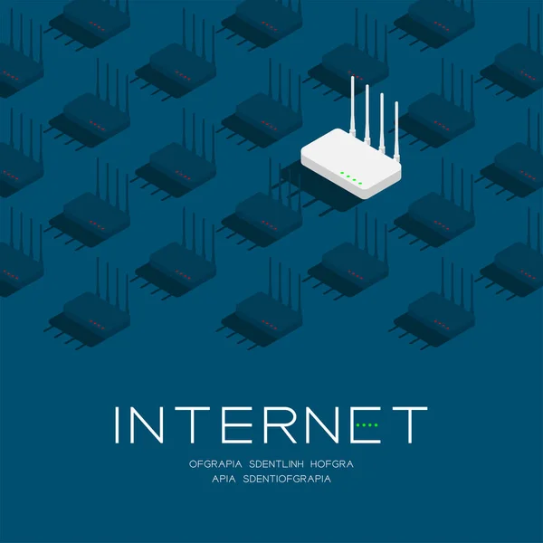 Routeur en ligne et hors ligne motif isométrique 3D, Internet wifi connecter technologie concept affiche et bannière sociale post carré illustration de conception isolé sur fond bleu avec de l'espace, vecteur eps 10 — Image vectorielle