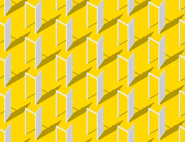 Tür offen 3d isometrische nahtlose Muster, Ausgang Konzept Design Illustration isoliert auf gelbem Hintergrund mit Kopierraum, Vektor eps 10 — Stockvektor