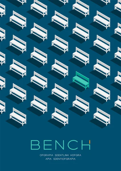 Bench Chair 3D Isometrische patroon, meubilair concept poster en banner verticaal ontwerp illustratie geïsoleerd op blauwe achtergrond met Kopieer ruimte; vector EPS 10 — Stockvector