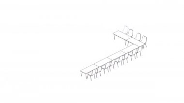 Toplantı odası düzenleme düzeni Hollow Square biçimi, beyaz arkaplan animasyonu 4k üzerinde üç boyutlu izometrik konsept tasarım çizimi, mat alfa kanalı ile kopyalama alanı