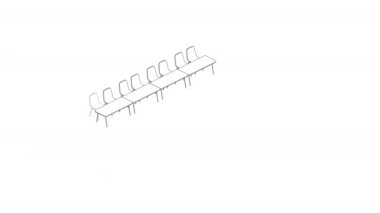 Toplantı odası düzenleme düzeni U Shape biçimi, beyaz arkaplan animasyonu 4k üzerinde üç boyutlu sanal izometrik konsept tasarım çizimi, mat alfa kanalı ile uzayı kopyala