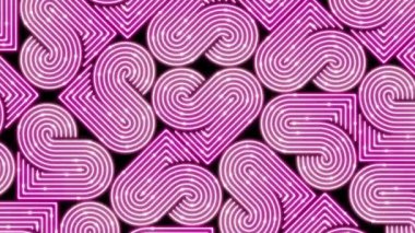 Kalp neon çizgisi aydınlatma motifi pembe renk, teknoloji ağı dijital veri transferi, Sevgililer Günü konsept tasarımı, siyah arka planda parlayan dikişsiz döngü animasyonu 4k