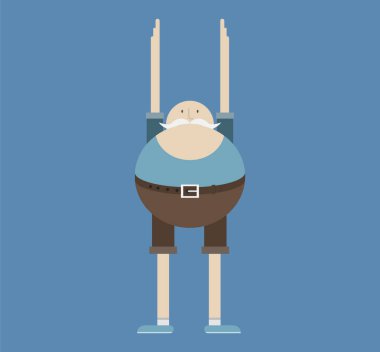 Yaşlı adam yapıyor spor, sabah egzersizleri, vektör görüntü, düz tasarım, çizgi film karakteri