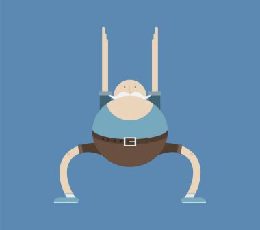 Yaşlı adam yapıyor spor, sabah egzersizleri, vektör görüntü, düz tasarım, çizgi film karakteri