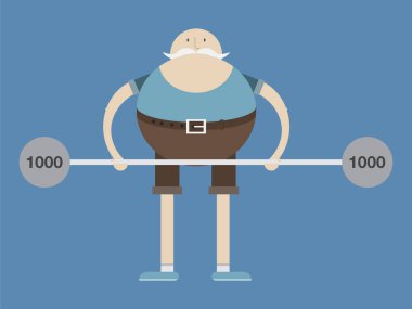 Yaşlı adam nişanlı halter, adam ve halter, vektör görüntü, düz tasarım, çizgi film karakteri