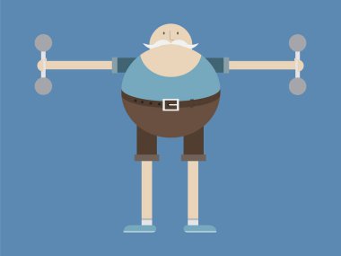 Yaşlı adam nişanlı halter, adam ve halter, vektör görüntü, düz tasarım, çizgi film karakteri