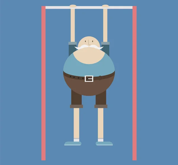 Yaşlı adam yapıyor spor, sabah egzersizleri, vektör görüntü, düz tasarım, çizgi film karakteri