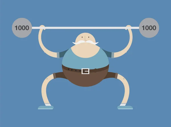 Yaşlı adam nişanlı halter, adam ve halter, vektör görüntü, düz tasarım, çizgi film karakteri