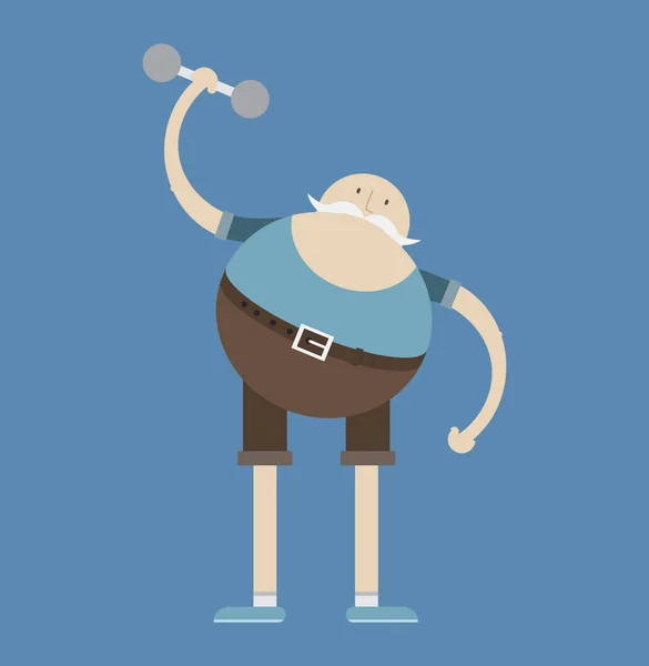 Yaşlı adam nişanlı halter, adam ve halter, vektör görüntü, düz tasarım, çizgi film karakteri