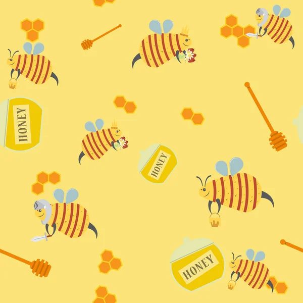 Abeja Miel Personaje Dibujos Animados Imagen Vectorial Diseño Plano Patrón — Vector de stock