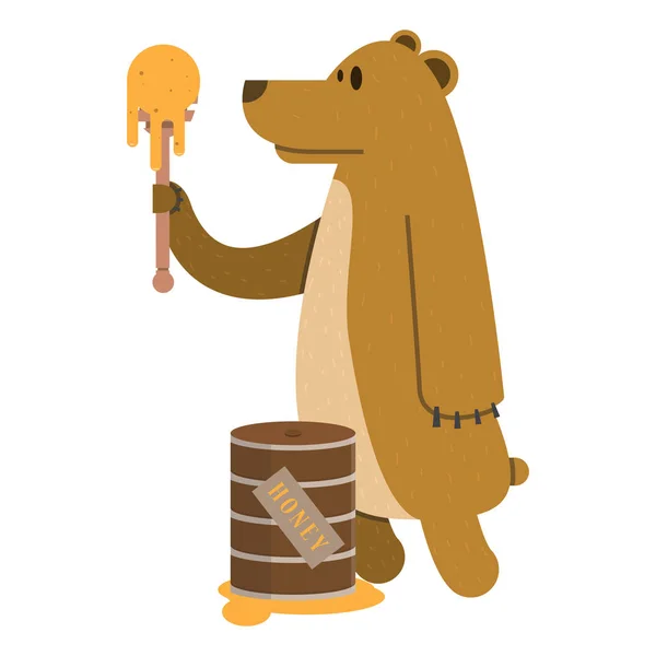 bir kaşık bal, vektör görüntü, düz tasarım, çizgi film karakteri ile komik ayı