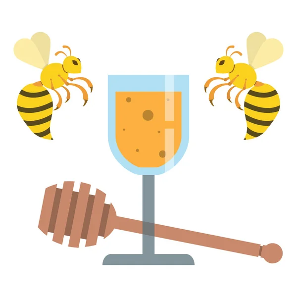 ワイングラス ミードと蜂蜜 ベクトル画像 フラットなデザインから作られた甘いアルコール飲料 — ストックベクタ