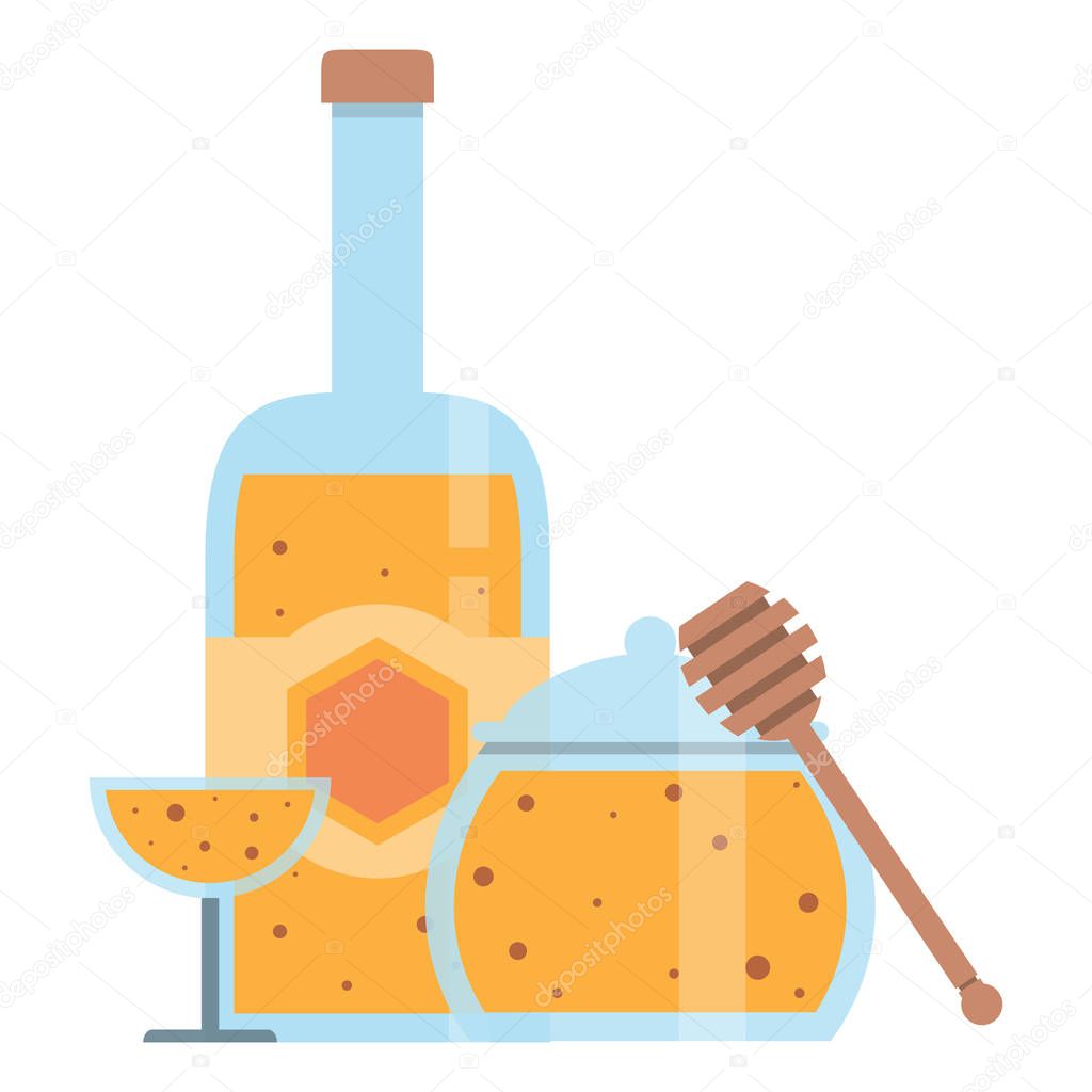 Wineglass with mead,sweet alcoholic drink made from honey,vector image, flat design