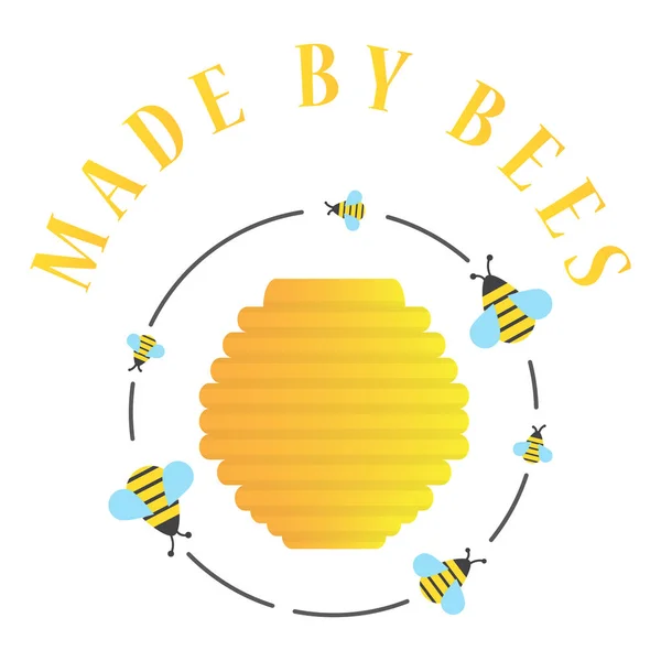 Bee Hive Insects Cartoon Bees Flying Circle Vector Image Flat — Stock Vector