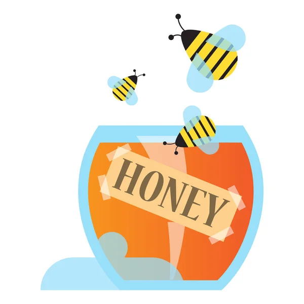 Sweet Honey Glass Bowl Vector Image Flat Design — Stock Vector