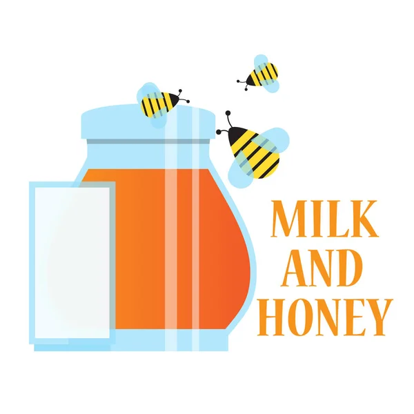 Arılar bal ve süt, vektör görüntü, düz tasarım üzerinde uçmak