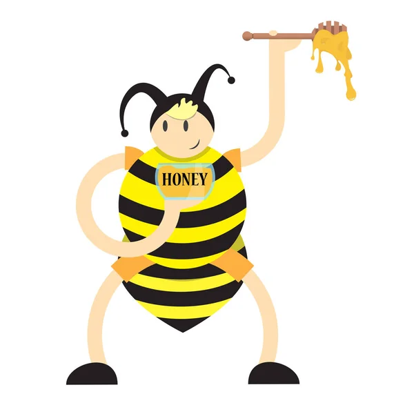 Ένα Αγόρι Ένα Κοστούμι Μέλισσα Κατέχει Ένα Πιάτο Και Ένα — Διανυσματικό Αρχείο