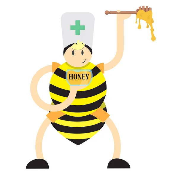 bir tabak ve bir değnek tatlım, vektör görüntü, düz tasarım ile erkek arı kostümlü tutar