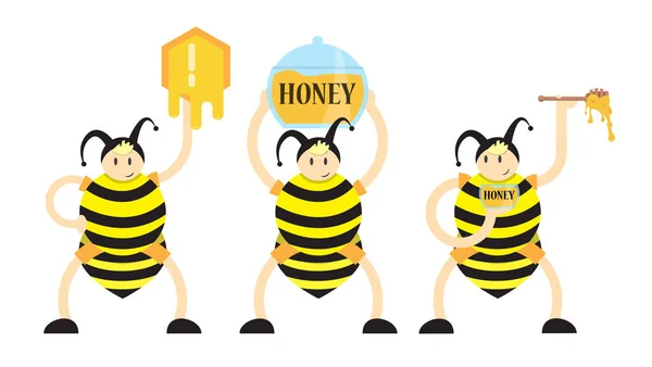 男孩在蜜蜂服装持有一个容器与蜂蜜 矢量图像 平面设计 — 图库矢量图片