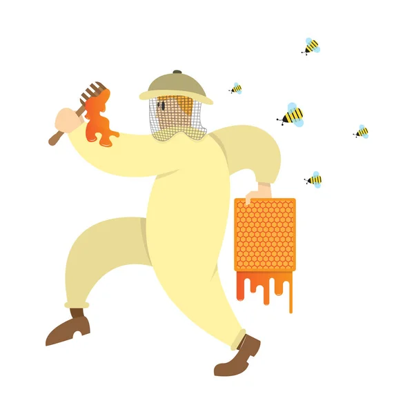 bir arıcı bal arıları, çizgi film karakteri, vektör görüntü, düz tasarım çaldı