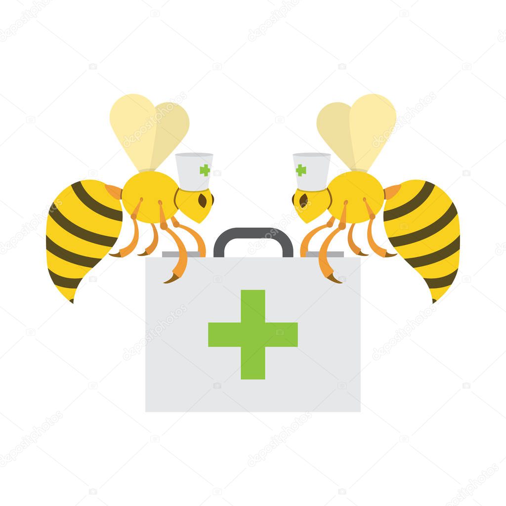Bees and human health, the benefits of insects,vector image, flat design