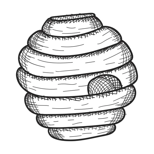 Schets Bee Hive Huis Honingbij Vector Image Kaderstijl Zwart Wit — Stockvector