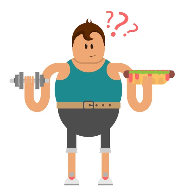重量リフティングや有害な食品 健康的なライフ スタイル ベクトル画像 フラットなデザインの漫画のキャラクター — ストックベクタ