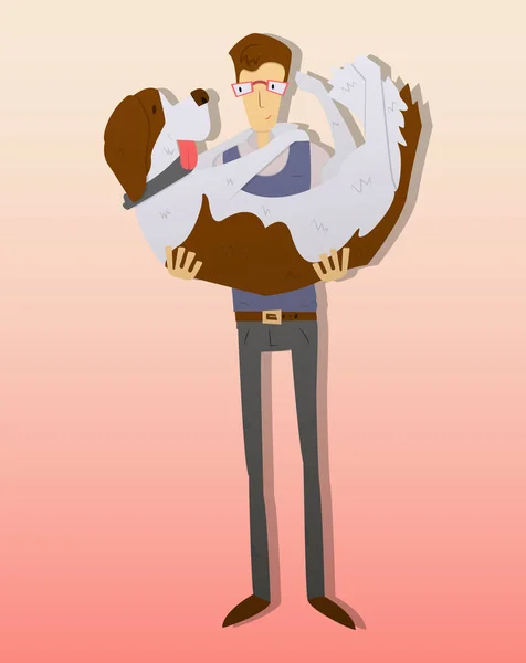 St. Bernard ve bir adam, büyük köpek ve ince erkek, vektör görüntü, renkli resimde.