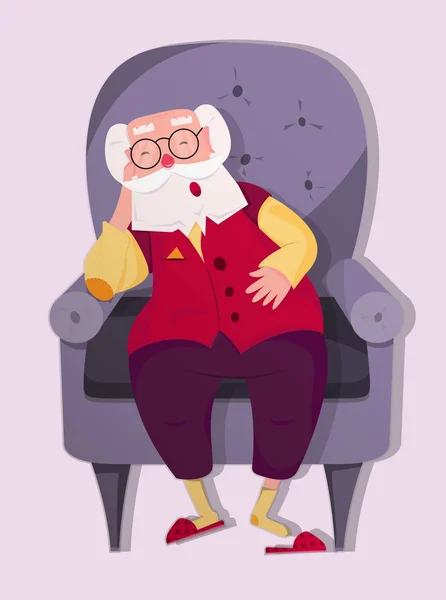 Anciano Abuelo Duerme Una Silla Colorido Personaje Dibujos Animados Imagen — Vector de stock